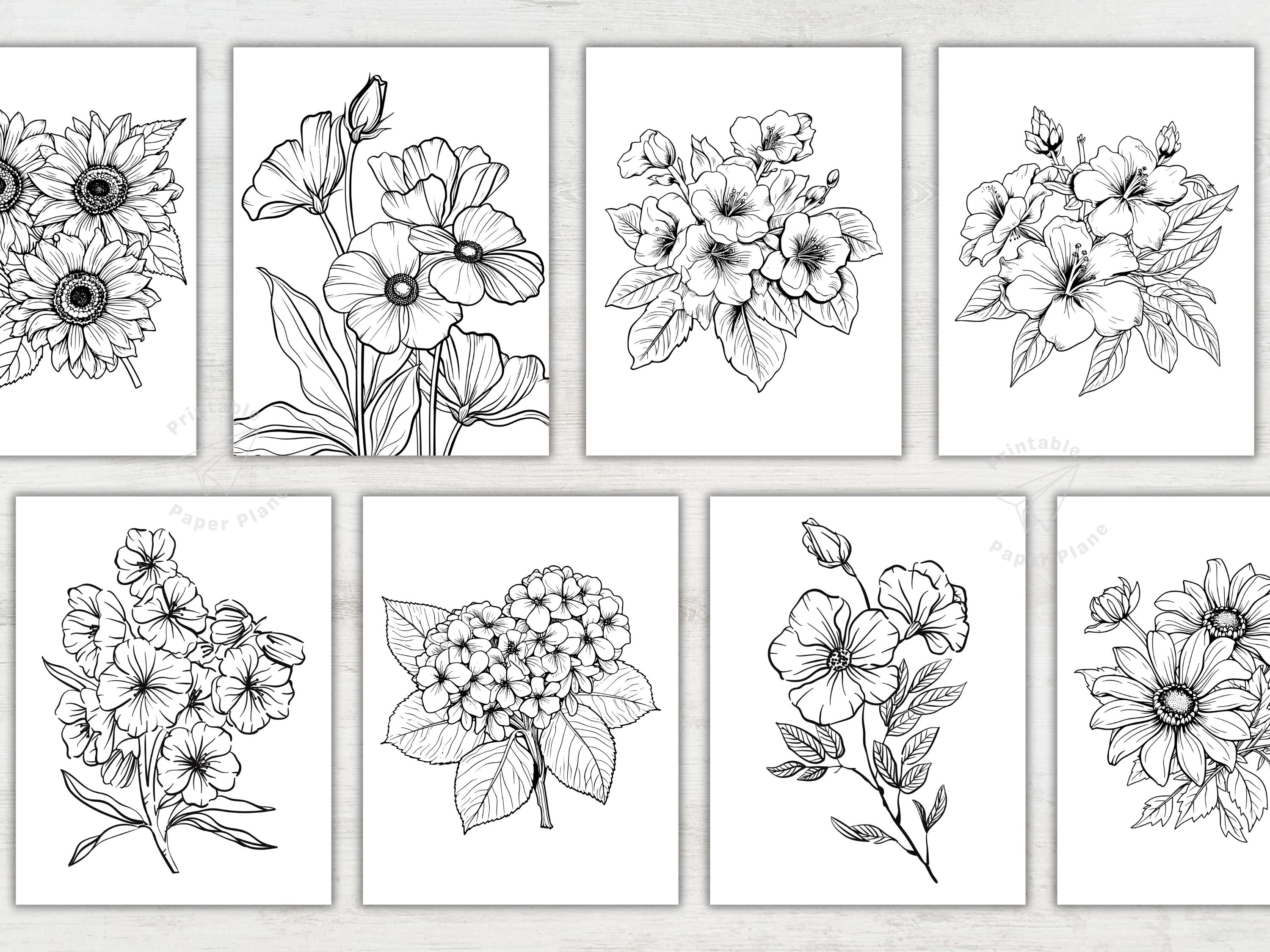 100 Bloom and Botanical Coloring Pages Bundle Printable Realistic ...