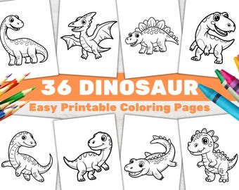 36 dinosauriemålarbilder: Djärva och enkla utskrivbara bilder för förskola (PDF)