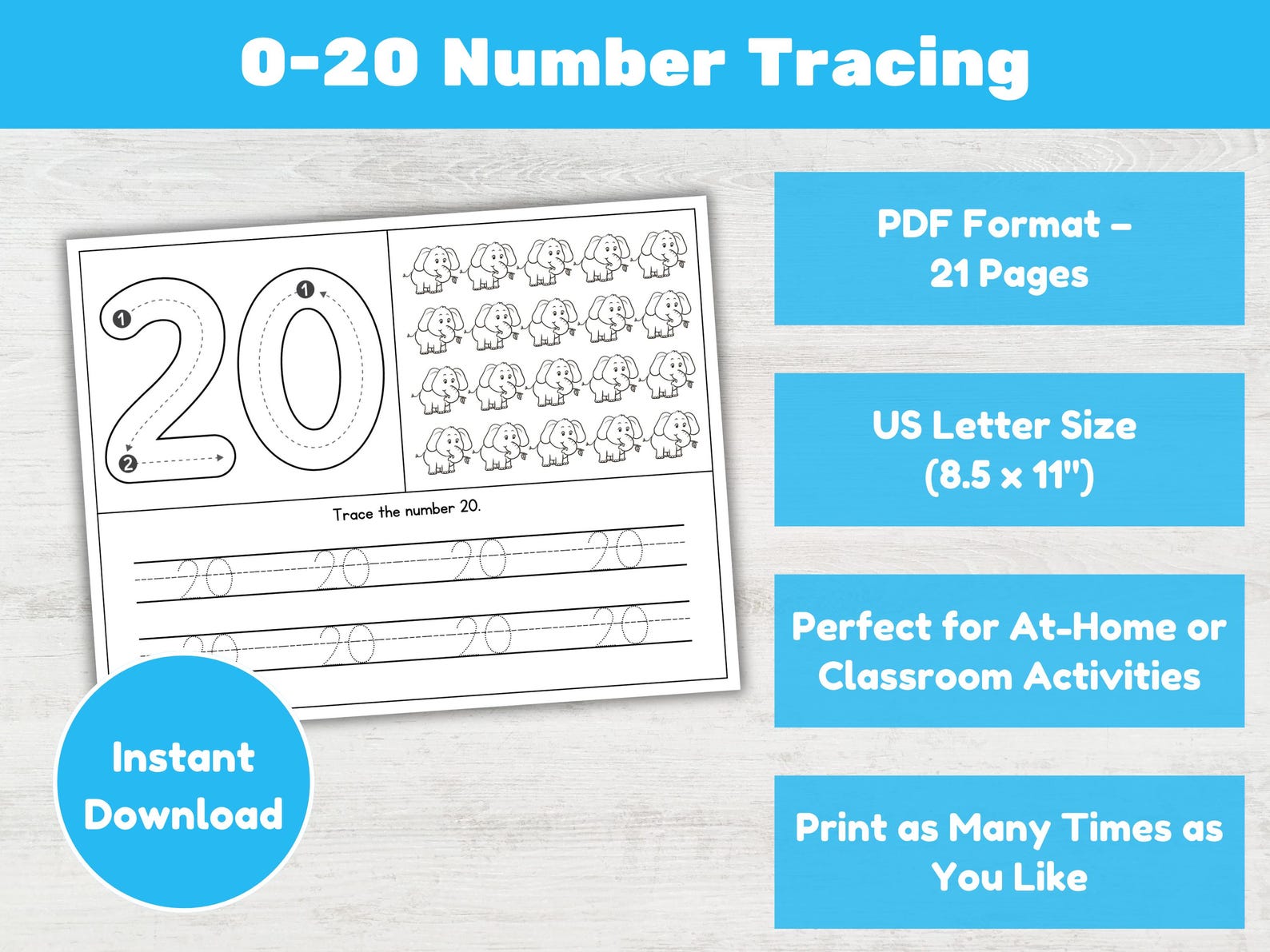 Number Tracing 0-20 Worksheets Printable, Toddler Preschool ...