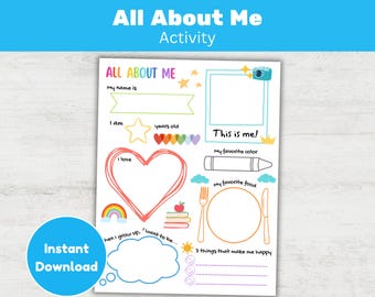 All About Me Worksheet Printable, First Day of School Classroom Activity for Kids, Back to School (PDF)