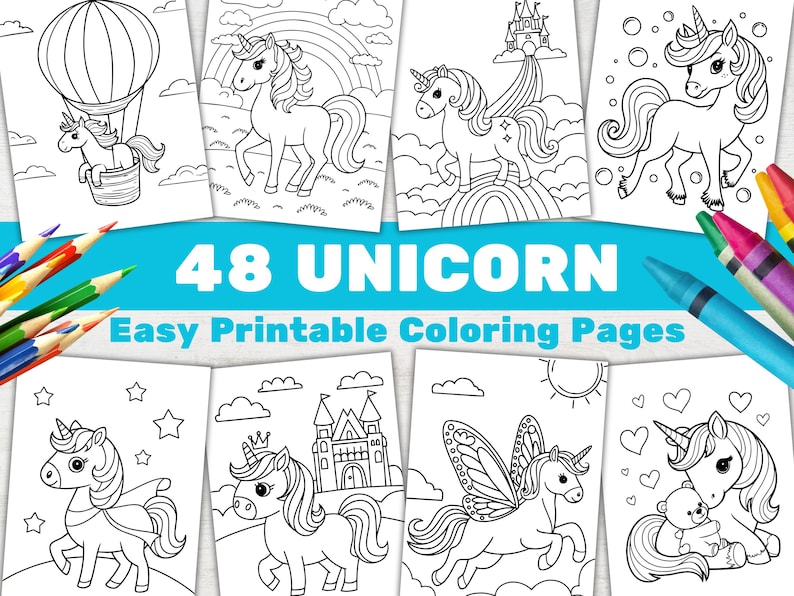 48 Easy Unicorn Coloring Pages Printable, Simple Bold Coloring Book for ...