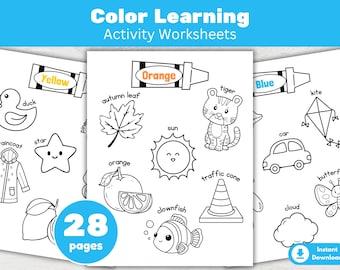 28 hojas de trabajo imprimibles de aprendizaje de colores para preescolar y jardín de infantes (PDF)