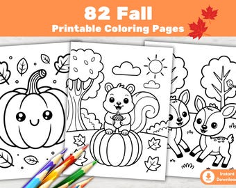 Cute Fall Coloring Book for Kids Easy Bold Autumn Activity Pages Printable (PDF+PNG)