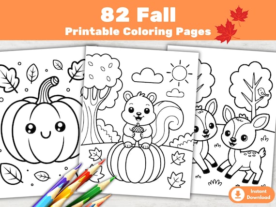 Cute Fall Coloring Book for Kids Easy Bold Autumn Activity Pages Printable (PDF+PNG)