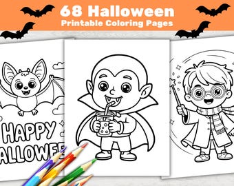 68 enkla Halloween-målarbilder utskrivbara, enkel och djärv höstmålarbok för barn (PDF)