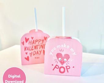 School Valentine Lollipop Tags for Kids Classroom Treat Holder Cards Heart Printable Valentine's Day "You Make my Heart Pop" (PDF)