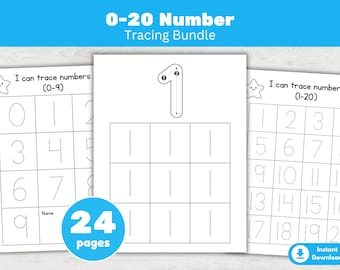 Number Tracing 0-20 Worksheets Printable Bundle Toddler Preschool Kindergarten Math Writing Practice (PDF Download)