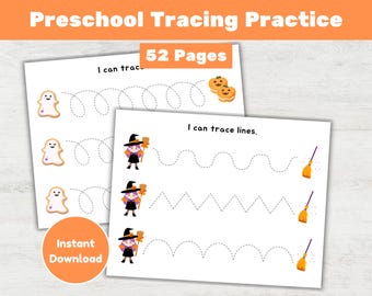 52 Halloween Fall Line Tracing Worksheets Bundle, Preschool Busy Book Printable for Toddlers PDF