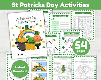 54 St. Patrick's Day Kids Activity Bundle | Kids Printable, activity book, word find, st patrick activity, classroom activity, draw, color