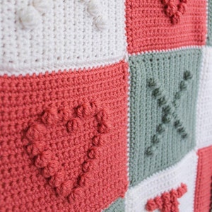 Love and Hugs Popcorn Bobble Squares Crochet Pattern Afghans Baby Blankets