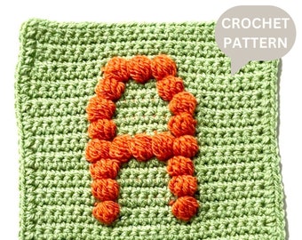 Bobble Popcorn Stitch Letter A Crochet Pattern for Baby Afghan Blanket Granny Square