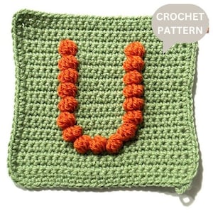 Bobble Popcorn Stitch Letter U Crochet Pattern for Baby Afghan Blanket Granny Square