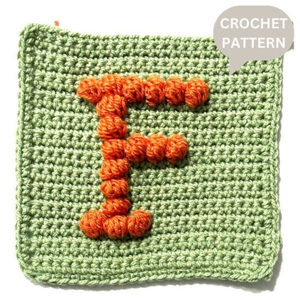 Bobble Popcorn Stitch Letter F Crochet Pattern for Baby Afghan Blanket Granny Square