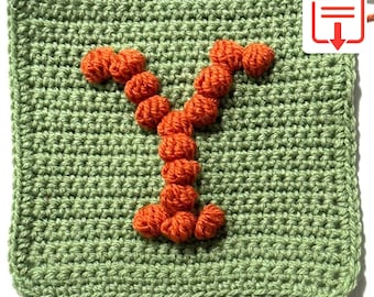 Letter Y Bobble Popcorn Stitch Crochet Pattern for Baby Afghan Blanket Granny Square