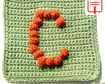 Letter C Bobble Popcorn Stitch Crochet Pattern for Baby Afghan Blanket Granny Square