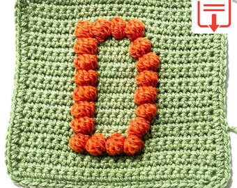Letter D Bobble Popcorn Stitch Crochet Pattern for Baby Afghan Blanket Granny Square