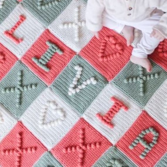 Bobble Popcorn Stitch Letter B Crochet Pattern for Baby Afghan