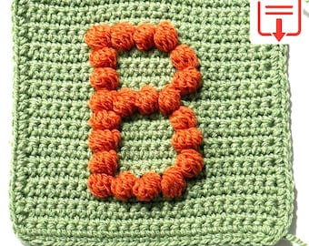 Letter B Bobble Popcorn Stitch Crochet Pattern for Baby Afghan Blanket Granny Square