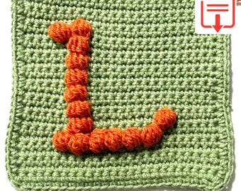 Letter L Bobble Popcorn Stitch Crochet Pattern for Baby Afghan Blanket Granny Square