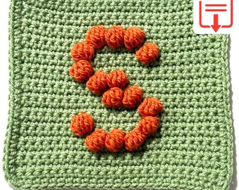 Letter S Bobble Popcorn Stitch Crochet Pattern for Baby Afghan Blanket Granny Square