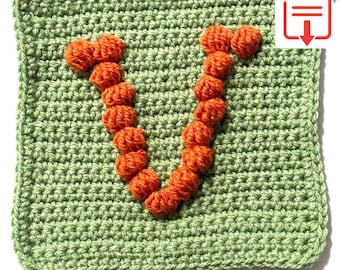 Letter V Bobble Popcorn Stitch Crochet Pattern for Baby Afghan Blanket Granny Square