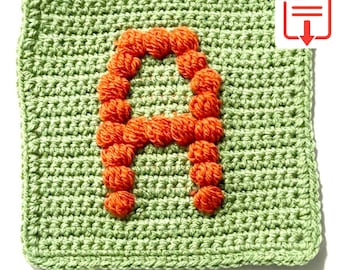 Letter A Bobble Popcorn Stitch Crochet Pattern for Baby Afghan Blanket Granny Square