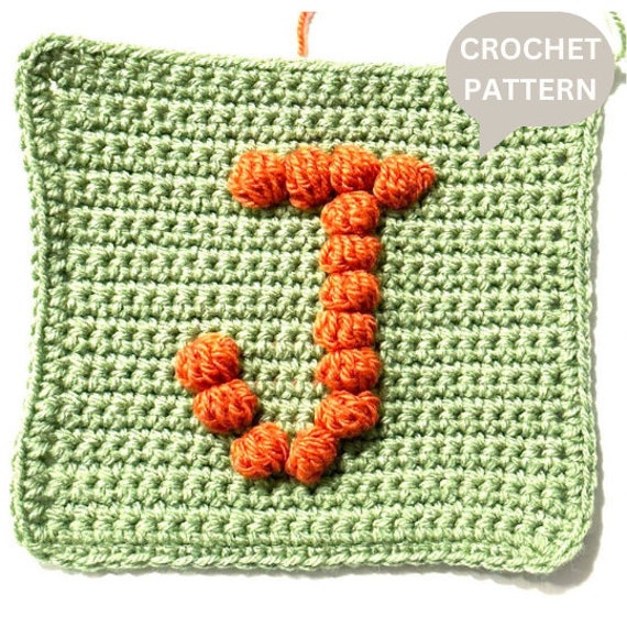 Bobble Popcorn Stitch Letter J Crochet Pattern for Baby Afghan