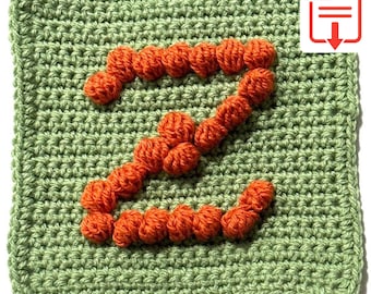Letter Z Bobble Popcorn Stitch Crochet Pattern for Baby Afghan Blanket Granny Square