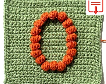 Letter O Bobble Popcorn Stitch Crochet Pattern for Baby Afghan Blanket Granny Square