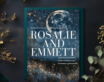Celestial Wedding Invitation Template | Fantasy Book Theme | Night Sky Moon and Stars | Romantic Fantasy Wedding Invite | Editable on Canva