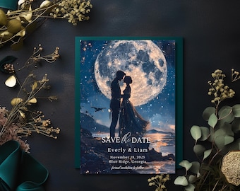 Fantasy-Inspired Celestial Wedding Invite | Night Sky Save The Date | Romantic Fantasy Wedding Invitation | Editable In Canva