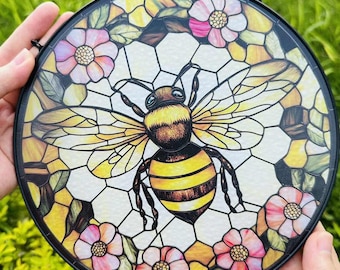 Bee Wildflower Stained Glass Suncatcher, Honeybee Gift for Garden Lover, Flower Suncatcher, Mothers Day Gift, Garden Lover Gift,Window Decor