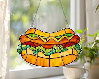Hot Dog Acrylic Suncatcher, Fast Food Lover Gifts, Colorful Stained Glass Style Kitchen Decor, Gift for Food Lovers, Food Art Decor