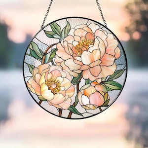 Peony Flower Stained Glass Suncatcher, Peony Window Hanging, Peony Lover Gardening Decor, Birthday Gift for Women, Mothers Day Gift