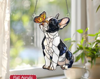 Boston Terrier & Butterfly Acrylic Suncatcher, Window Hanging Decor, Gift for Dog Lover, Boston Terrier Suncatcher, Dog Mom Gift