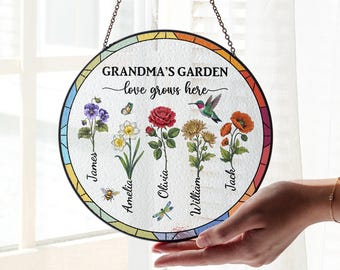 Custom Flower Glass Sun Catcher: Grandma's Garden Window Hanging