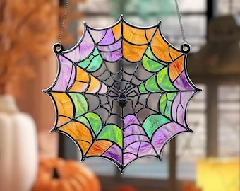 Halloween Spider Web Acrylic Suncatcher: Gothic Window Decor