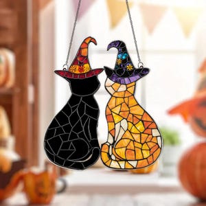 Cat Witch Acrylic Suncatcher, Halloween Window Hanging, Cute Cats Suncatcher, Halloween Home Decor, Spooky Cat Lover Gift