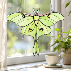 Green Luna Moth Acrylic Suncatcher, Butterfly Faux Glass Window Hanging, Gift for Butterfly Lover, Nature Lover Home Decor