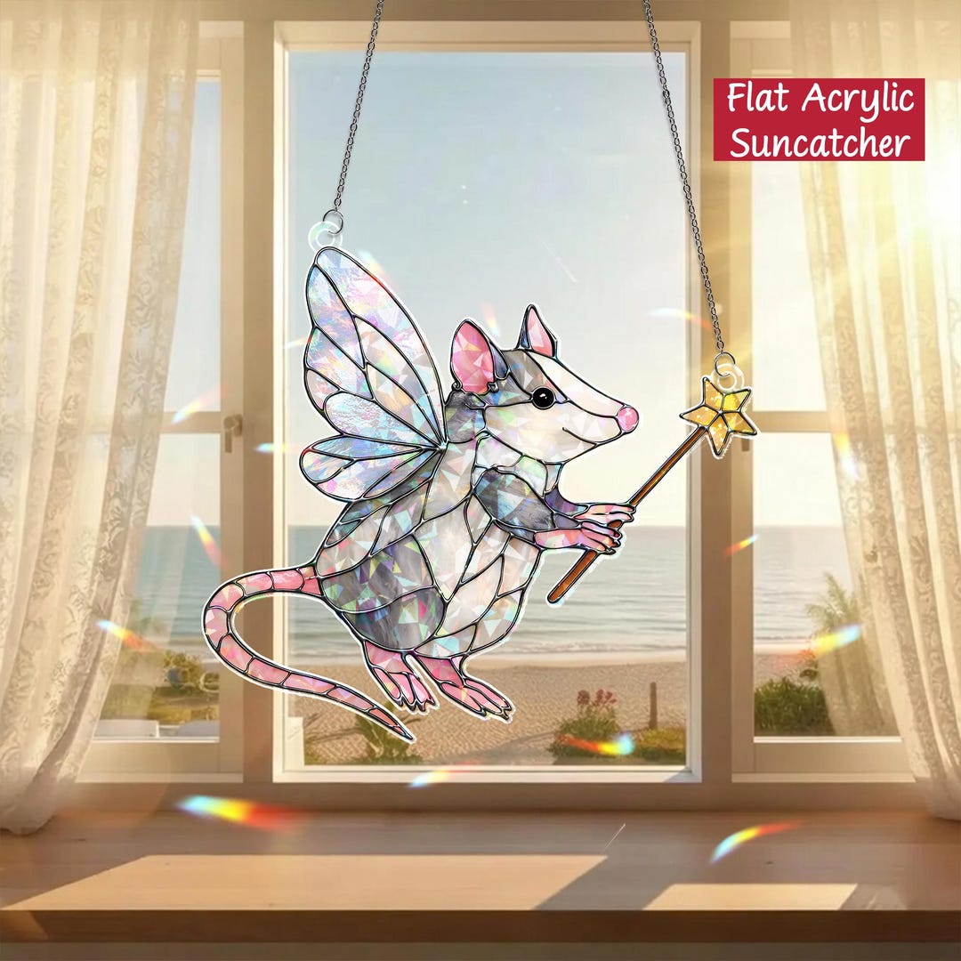 Fairy Opossum Holographic Suncatcher, Opossum With Wings & Magic Wand ...