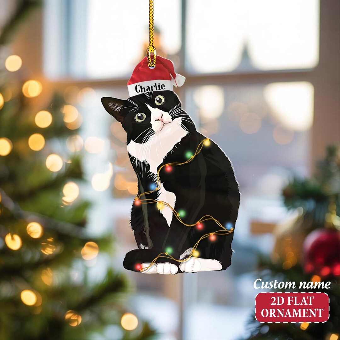 Custom Tuxedo Cat Christmas Acrylic Ornament, Christmas Gift for Cat ...