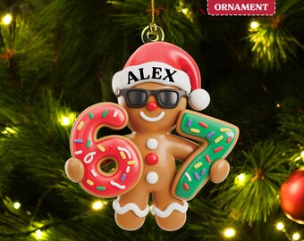 Personalized Gingerbread 67 Acrylic Ornament, 67 Christmas 2D Flat Ornament, Six Seven Ornament, Gen Alpha Humor, Custom Kid Ornament