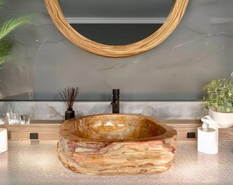 Petrified Wood Vessel Sink – Fossil Stone Basin | Brown