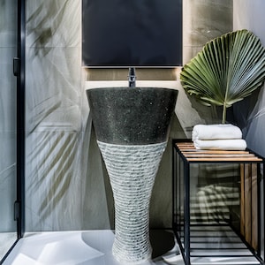 Pedestal Stone Sink – Natural Marble Bathroom Basin | Funnel Design