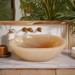 Onyx Vessel Sink – Polished Natural Stone Vanity Bowl