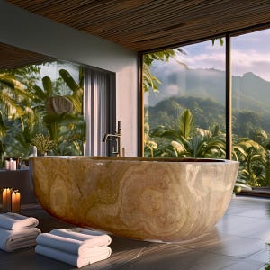 Onyx Bathtub – Luxury Freestanding Stone Tub – Hand-Carved Spa Soaking