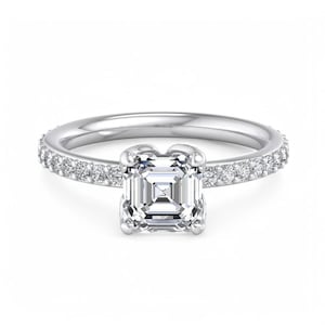 Asscher Cut Moissanite Accent Set Engagement Ring, Moissanite Engagement Ring, Wedding Ring, Moissanite And Diamond Engagement Ring