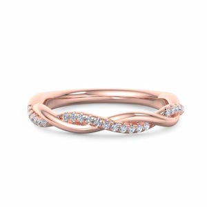 Twist Moissanite Ring Band, Class Style Women&#39;s Ring Rose gold, Moissanite Wedding Ring Band, Minimalist Moissanite Diamond Stacking Ring
