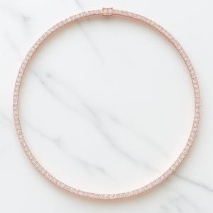 14K Gold Tennis Necklace – Round Diamond Moissanite Choker – Minimalist Tennis Chain – Elegant Bridal Necklace – Anniversary Jewelry Gift