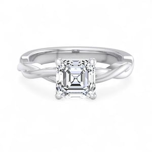 2 Ct Modern Asscher Cut Engagement Ring | Unique Twisted Band Promise Ring | Minimalist Solid Gold Wedding Ring | Elegant Proposal Ring .